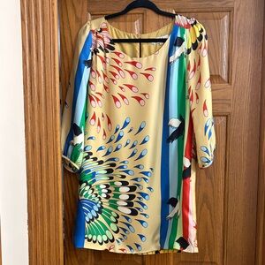 Tibi 100% silk peacock print dress, size 6